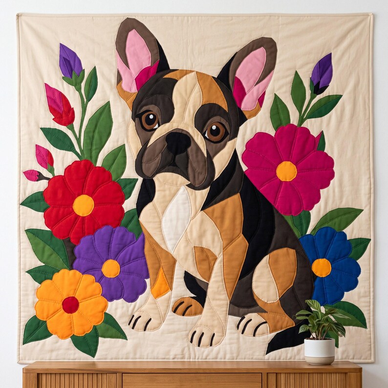 French Bulldog Quilt Pattern, Dog Wall Hanging Quilt Pattern PDF, Applique Quilt Pattern, 2 Colourways & 3 Sizes, Raw Edge Fusible Applique image 19