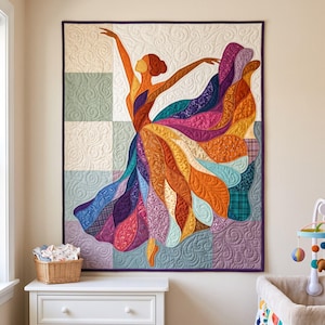 Ballerina-Quiltmuster, PDF-Vorlage für Applikationen mit offenen Kanten, Tänzer-Quiltmuster, Patchwork-Wandbehang, Quiltvorlage im Volkskunststil Bild 13