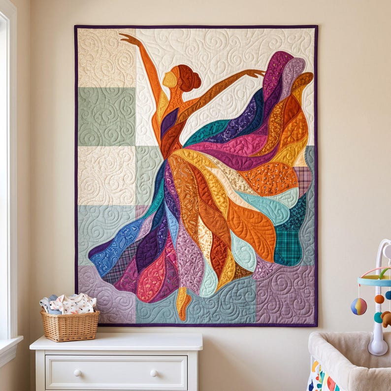 Ballerina-Quiltmuster, PDF-Vorlage für Applikationen mit offenen Kanten, Tänzer-Quiltmuster, Patchwork-Wandbehang, Quiltvorlage im Volkskunststil Bild 13