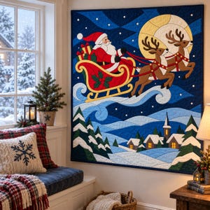 Santa Sleigh Quilt Pattern, Applique & Collage Quilt, Christmas Quilt Pattern PDF, Stained Glass Patchwork Wall Hanging, Reindeer Quilt image 10