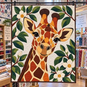Giraffen-Quiltmuster, Applikations- und Collage-Quilt, Tier-Quiltmuster (PDF), Magnolien-Wandbehang im Volkskunststil, Patchwork-Vorlage Bild 5