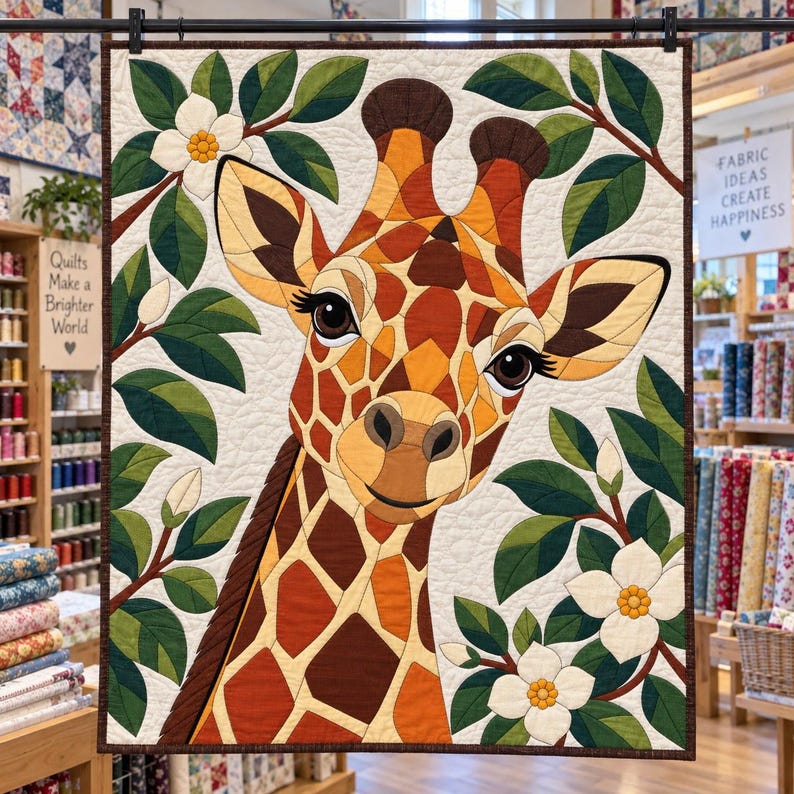 Giraffen-Quiltmuster, Applikations- und Collage-Quilt, Tier-Quiltmuster (PDF), Magnolien-Wandbehang im Volkskunststil, Patchwork-Vorlage Bild 5