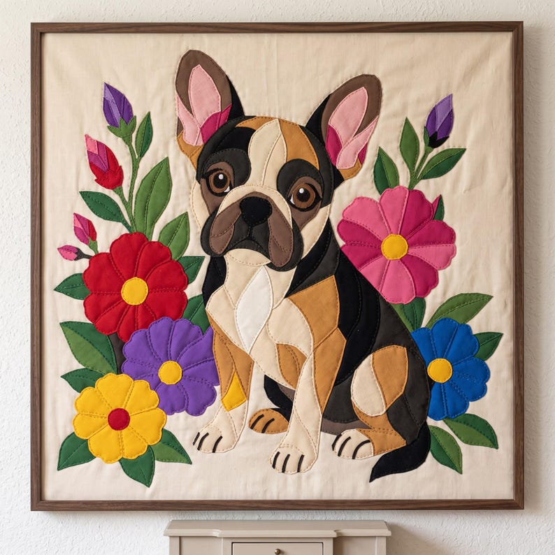 French Bulldog Quilt Pattern, Dog Wall Hanging Quilt Pattern PDF, Applique Quilt Pattern, 2 Colourways & 3 Sizes, Raw Edge Fusible Applique image 14