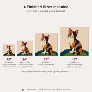 Calico Cat Quilt Pattern, Applique & Collage Quilt, Cat Quilt Pattern PDF, Patchwork Wall Hanging, Folk Art Quilt Template image 13