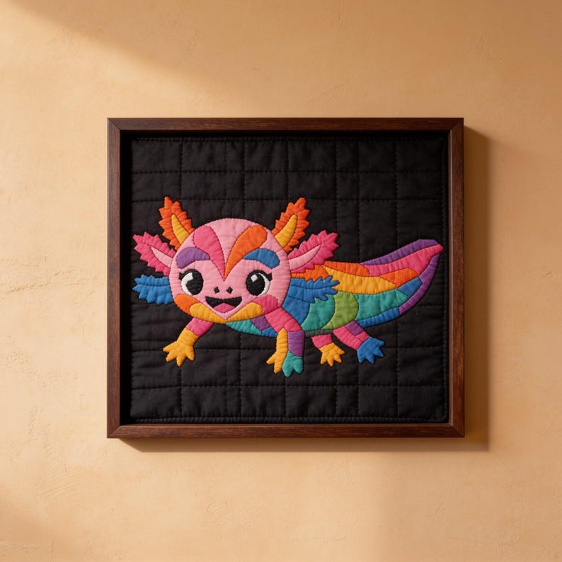 Axolotl Quilt Pattern, Kids Wall Hanging Quilt Pattern PDF, Easy Applique Quilt for Beginners, Raw Edge Fusible Applique image 4