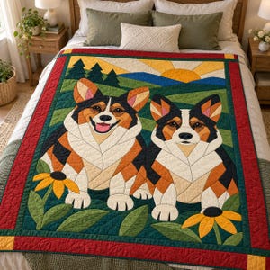 Corgi Pair Quilt Pattern, Applique & Collage Dog Quilt, Animal Quilt Pattern PDF, Patchwork Wall Hanging, Folk Art Quilt Template image 9