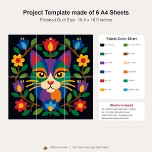 Cat Quilt Pattern, Floral Cat Wall Hanging Quilt Pattern PDF, Easy Applique Quilt for Beginners, Cat Lover Gift, Raw Edge Fusible Applique image 14