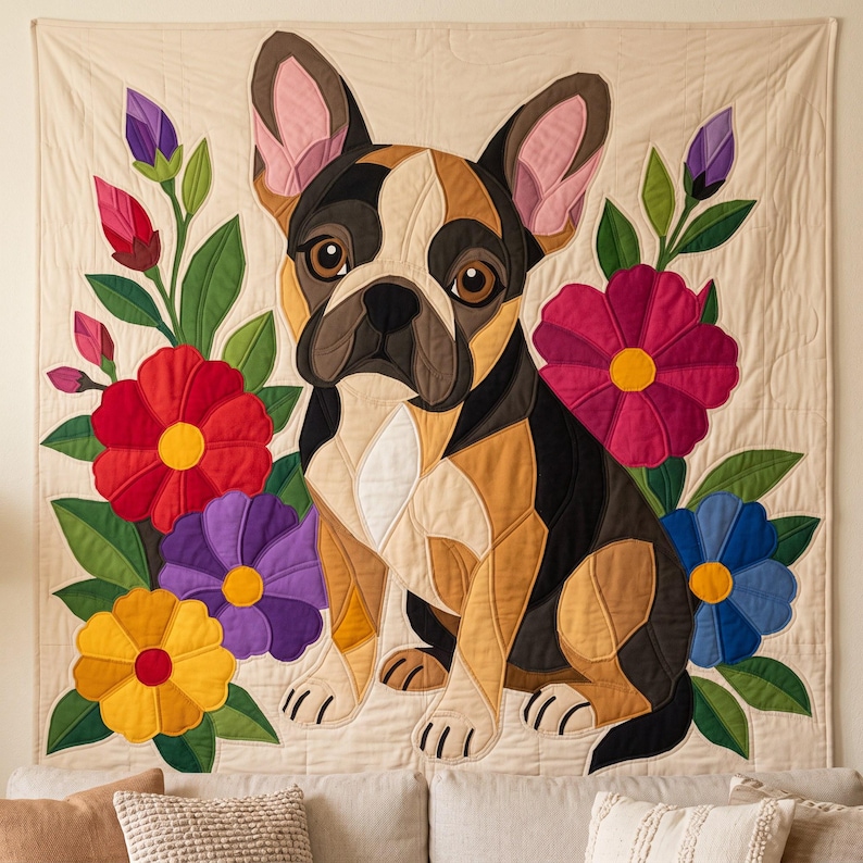 French Bulldog Quilt Pattern, Dog Wall Hanging Quilt Pattern PDF, Applique Quilt Pattern, 2 Colourways & 3 Sizes, Raw Edge Fusible Applique image 7