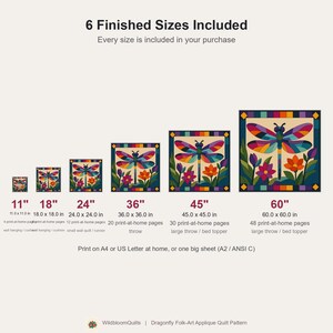 Mönster för trollslända-quilt, applikation med smältbara kanter, quiltmönster i PDF-format, väggbonad med lapptäcke, mall för quilt med folkkonst bild 4