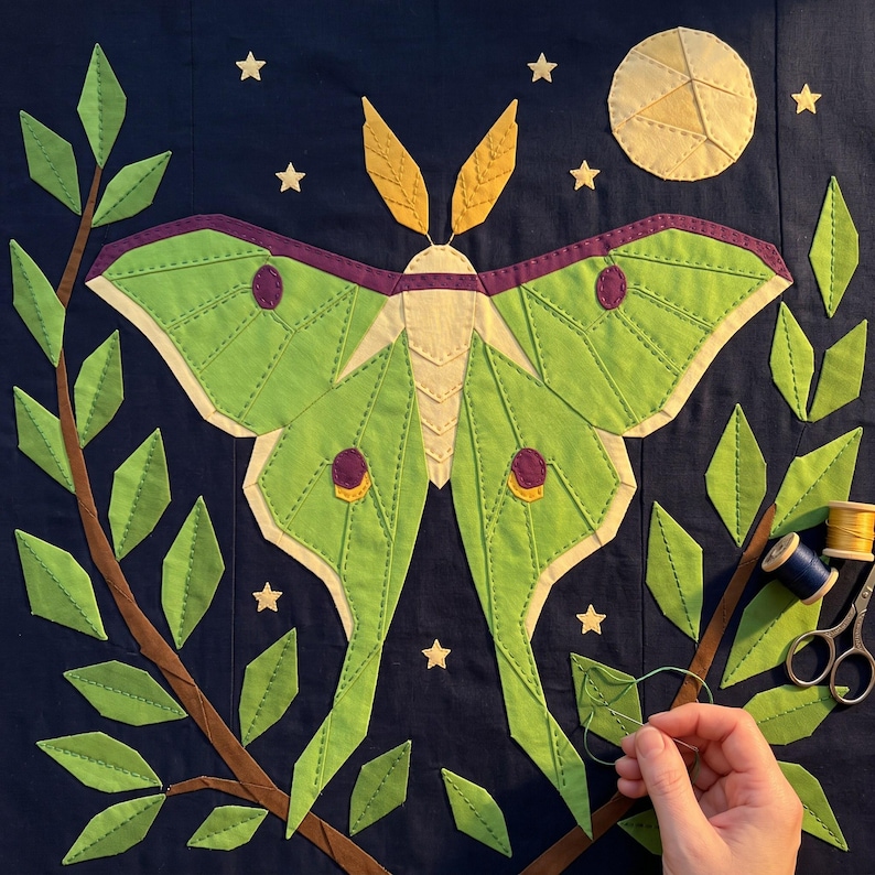 Luna Moth Quilt Pattern, Moth Wall Hanging Quilt Pattern PDF, Applique Quilt Pattern, Raw Edge Fusible Applique image 9