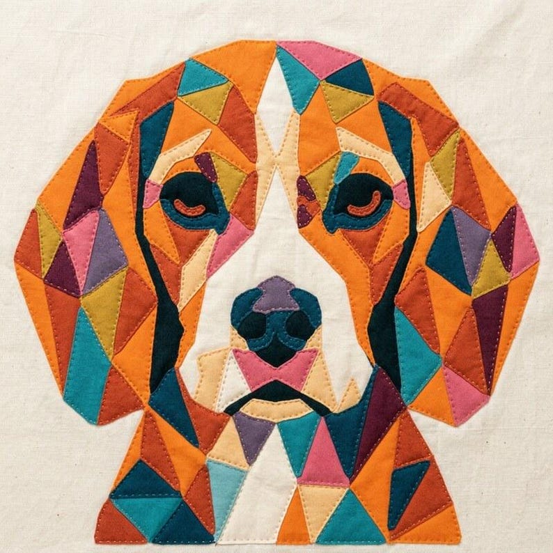 Beagle Quilt Pattern, Dog Wall Hanging Quilt Pattern PDF, Applique Quilt Pattern for Beginners, Dog Lover Gift, Raw Edge Fusible Applique image 2