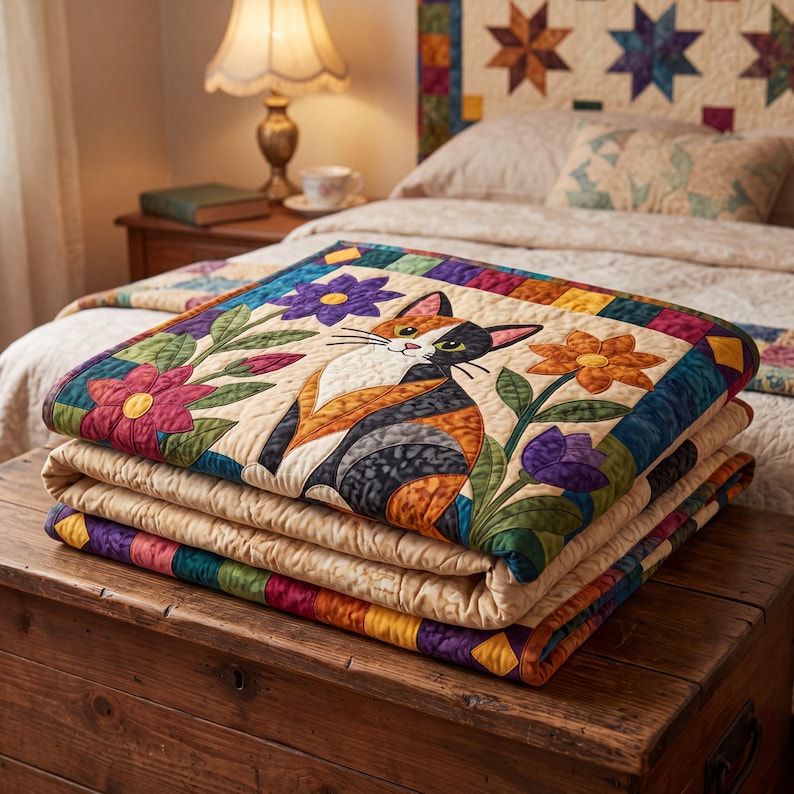 Calico Cat Quilt Pattern, Applique & Collage Quilt, Animal Quilt Pattern PDF, Patchwork Wall Hanging, Folk Art Quilt Template image 10