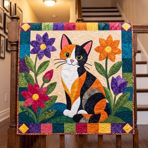 Calico Cat Quilt Pattern, Applique & Collage Quilt, Animal Quilt Pattern PDF, Patchwork Wall Hanging, Folk Art Quilt Template image 13