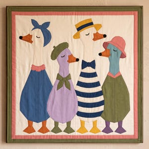 Dressed Geese Quilt Pattern, 2 Designs & 5 Sizes up to 60in, Raw Edge Fusible Applique, Animal Quilt Pattern PDF, Folk Art Geese Bed Quilt image 15