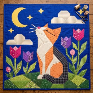 Cat Quilt Pattern, Cat Wall Hanging Quilt Pattern PDF, Easy Applique Quilt for Beginners, Folk Art Cat Lover Gift, Raw Edge Fusible Applique image 20