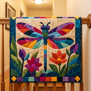 Mönster för trollslända-quilt, applikation med smältbara kanter, quiltmönster i PDF-format, väggbonad med lapptäcke, mall för quilt med folkkonst bild 13