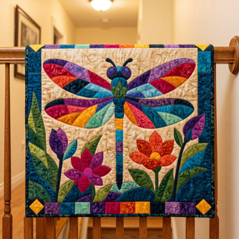 Mönster för trollslända-quilt, applikation med smältbara kanter, quiltmönster i PDF-format, väggbonad med lapptäcke, mall för quilt med folkkonst bild 13