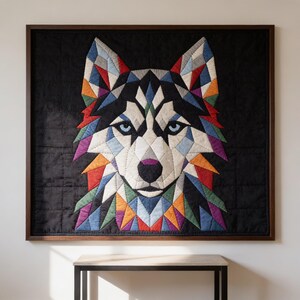 Husky Quilt Pattern, Dog Wall Hanging Quilt Pattern PDF, Beginner Applique Quilt Pattern, Wolf Dog Wall Quilt, Raw Edge Fusible Applique image 2