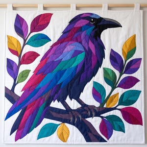 Modèle de courtepointe Corbeau, Appliqué thermocollant à bords francs (PDF), Modèle de courtepointe Oiseau, Décoration murale patchwork, Gabarit de courtepointe animal d'art populaire image 12