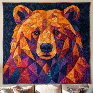 Patrón de edredón de oso, aplique termoadhesivo geométrico con borde sin rematar, patrón de edredón de animales en PDF, tapiz de pared de patchwork, plantilla de edredón de arte popular imagen 16
