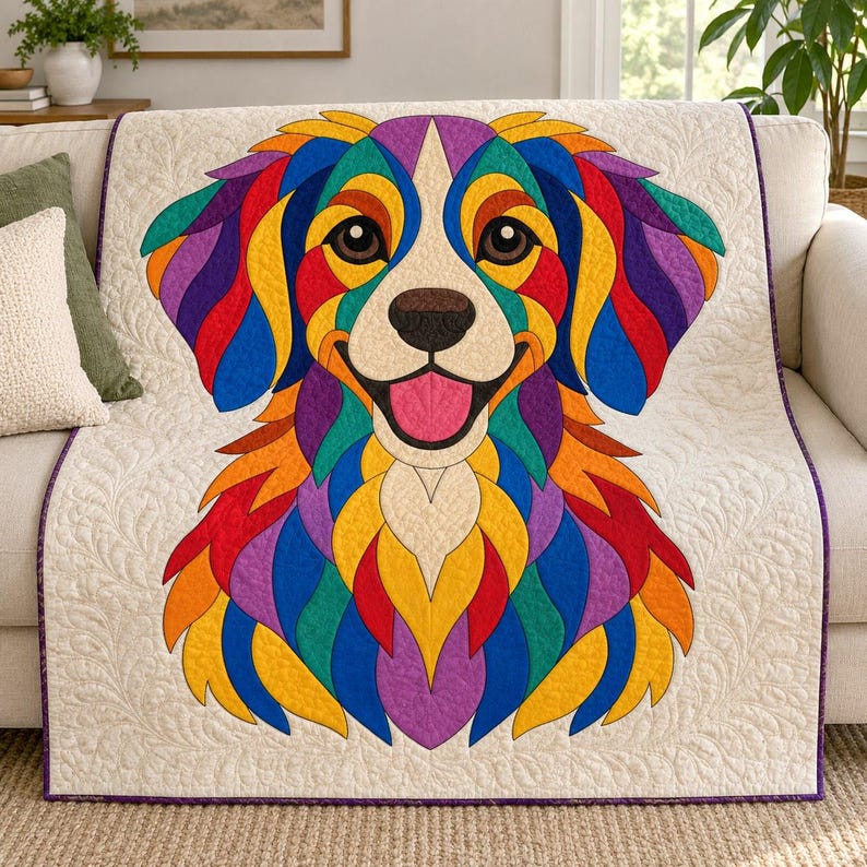 Patrón de edredón de perro Rainbow Retriever, edredón con apliques y collage, patrón de edredón de animales en PDF, tapiz de pared de patchwork, plantilla de perro de arte popular imagen 10
