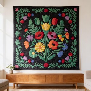 Cottagecore Quilt Pattern, Floral Wall Hanging Quilt Pattern PDF, Botanical Applique Quilt, Raw Edge Fusible Applique image 7