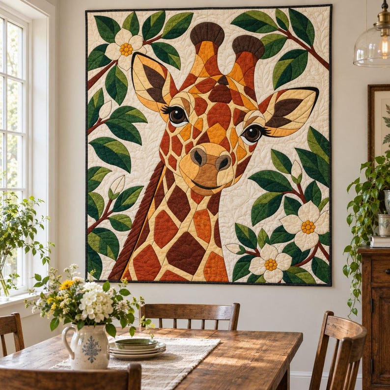 Giraffen-Quiltmuster, Applikations- und Collage-Quilt, Tier-Quiltmuster (PDF), Magnolien-Wandbehang im Volkskunststil, Patchwork-Vorlage Bild 6