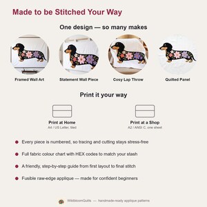 Dachshund Quilt Pattern, Dog Wall Hanging Quilt Pattern PDF, Easy Floral Applique Quilt for Beginners, Doxie Gift, Raw Edge Fusible Applique image 7