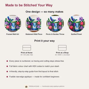 Hummingbird Quilt Pattern, Bird Wall Hanging Quilt Pattern PDF, Beginner Applique Quilt, Raw Edge Fusible Applique image 12