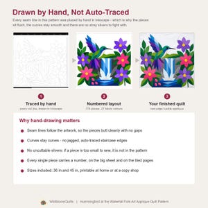 Hummingbird Quilt Pattern, Bird Wall Hanging Quilt Pattern PDF, Beginner Applique Quilt, Raw Edge Fusible Applique image 11