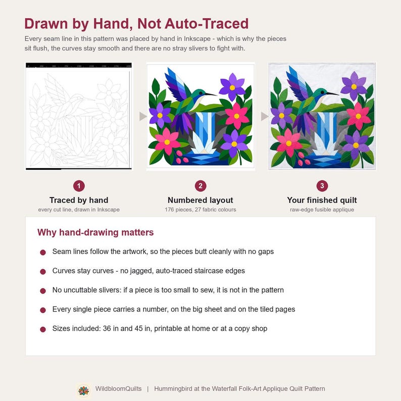 Hummingbird Quilt Pattern, Bird Wall Hanging Quilt Pattern PDF, Beginner Applique Quilt, Raw Edge Fusible Applique image 11