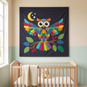 Owl Quilt Pattern, Owl Wall Hanging Quilt Pattern PDF, Easy Applique Quilt for Beginners, Woodland Wall Quilt, Raw Edge Fusible Applique image 6
