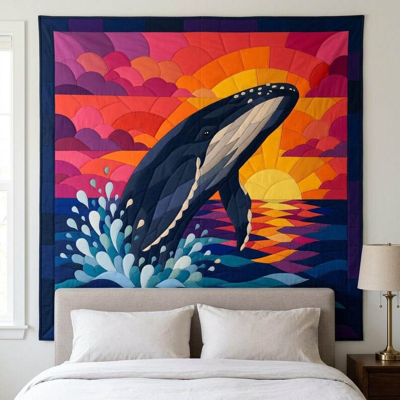Humpback Whale Quilt Pattern, Raw Edge Fusible Applique PDF, Ocean Animal Quilt Pattern, Patchwork Wall Hanging, Folk Art Quilt Template image 7
