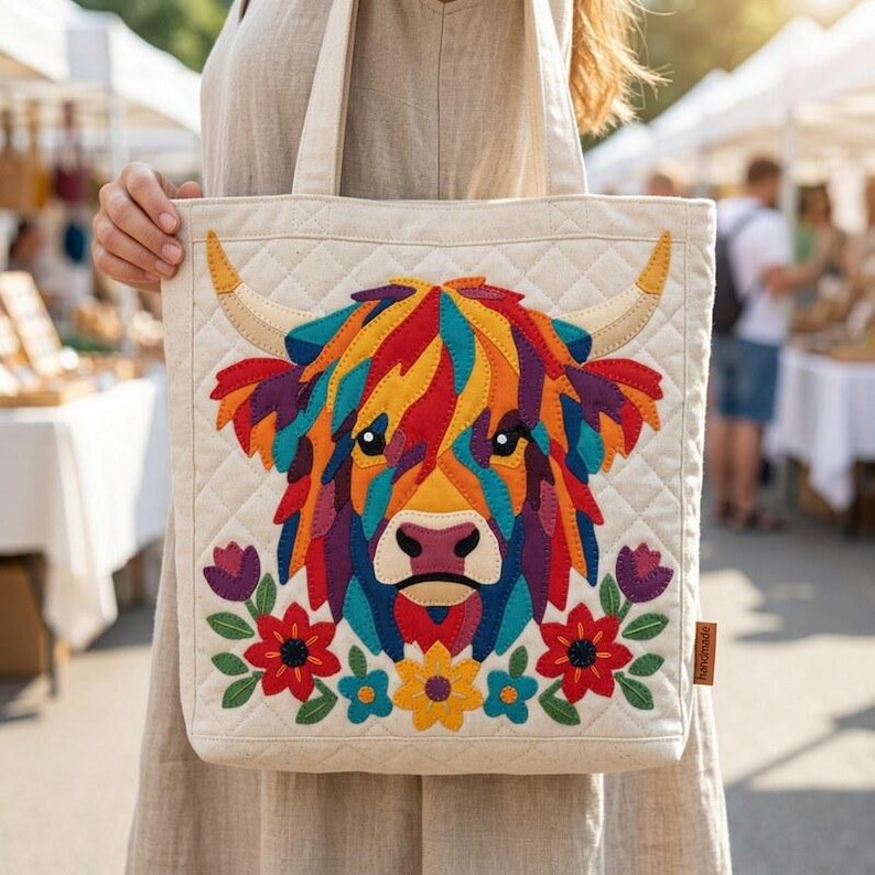 Highland Cow Quilt Pattern, Cow Wall Hanging Quilt Pattern PDF, Easy Applique Quilt for Beginners, Raw Edge Fusible Applique image 6