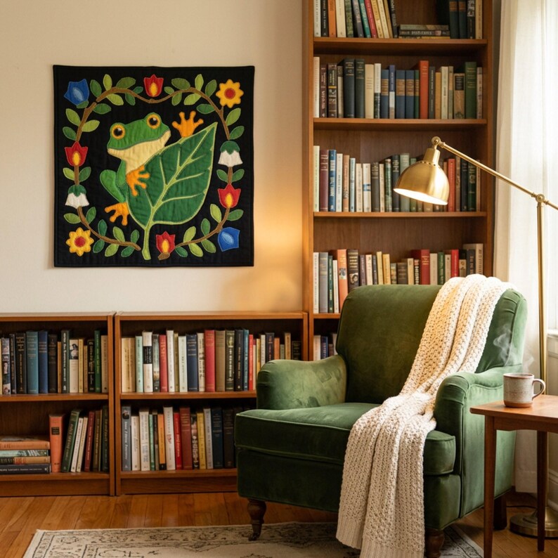 Frog Quilt Pattern, Frog Wall Hanging Quilt Pattern PDF, Easy Applique Quilt for Beginners, Raw Edge Fusible Applique image 7