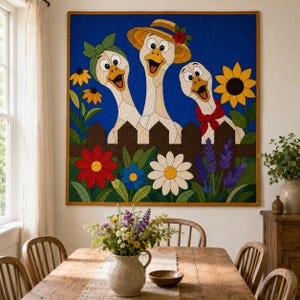 Funny Geese Quilt Pattern, Raw Edge Fusible Applique, Animal Quilt Pattern PDF, Patchwork Wall Hanging, Folk Art Quilt Template image 9