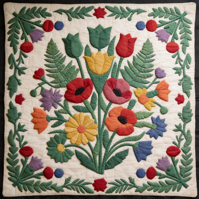 Cottagecore Quilt Pattern, Floral Wall Hanging Quilt Pattern PDF, Botanical Applique Quilt, Raw Edge Fusible Applique image 1