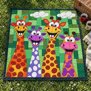 Mönster för giraffquilt, applikation med smältbara kanter i PDF-format, quiltmönster för djur, väggbonad med lapptäcke, mall för quilt med folkkonst bild 10