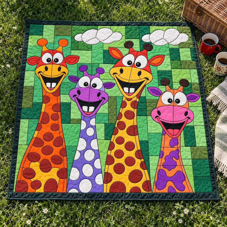 Mönster för giraffquilt, applikation med smältbara kanter i PDF-format, quiltmönster för djur, väggbonad med lapptäcke, mall för quilt med folkkonst bild 10