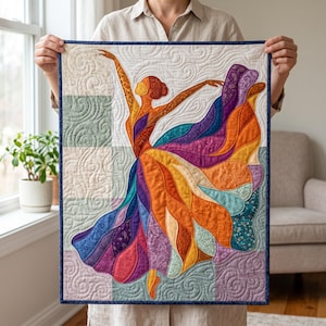 Ballerina-Quiltmuster, PDF-Vorlage für Applikationen mit offenen Kanten, Tänzer-Quiltmuster, Patchwork-Wandbehang, Quiltvorlage im Volkskunststil Bild 11