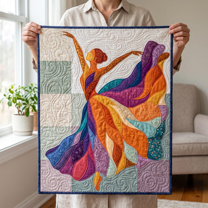 Ballerina-Quiltmuster, PDF-Vorlage für Applikationen mit offenen Kanten, Tänzer-Quiltmuster, Patchwork-Wandbehang, Quiltvorlage im Volkskunststil Bild 11