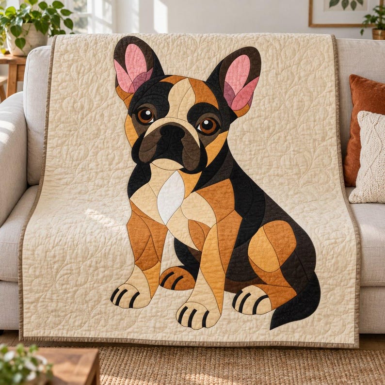 French Bulldog Quilt Pattern, Applique & Collage Quilt, Dog Quilt Pattern PDF, Patchwork Wall Hanging, Folk Art Quilt Template image 10