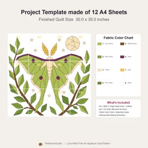 Luna Moth Quilt Pattern, Moth Wall Hanging Quilt Pattern PDF, Applique Quilt Pattern, Raw Edge Fusible Applique image 12