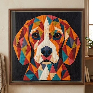 Beagle Quilt Pattern, Applique & Collage Dog Quilt, Animal Quilt Pattern PDF, Patchwork Wall Hanging, Folk Art Quilt Template