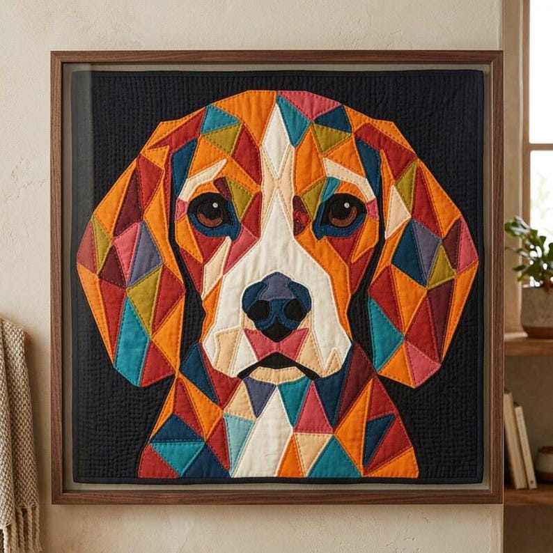 Beagle Quilt Pattern, Dog Wall Hanging Quilt Pattern PDF, Applique Quilt Pattern for Beginners, Dog Lover Gift, Raw Edge Fusible Applique image 1