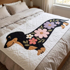 Dachshund Quilt Pattern, Dog Wall Hanging Quilt Pattern PDF, Easy Floral Applique Quilt for Beginners, Doxie Gift, Raw Edge Fusible Applique image 14