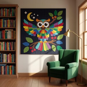 Owl Quilt Pattern, Owl Wall Hanging Quilt Pattern PDF, Easy Applique Quilt for Beginners, Woodland Wall Quilt, Raw Edge Fusible Applique image 4