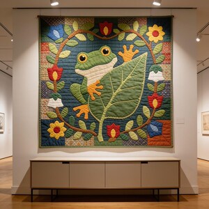 Frog Quilt Pattern, Frog Wall Hanging Quilt Pattern PDF, Easy Applique Quilt for Beginners, Raw Edge Fusible Applique image 11