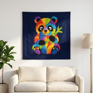 Patrón de edredón de panda, patrón de edredón para colgar en la pared de la habitación infantil en PDF, edredón de apliques fácil para principiantes, aplique termoadhesivo con borde sin rematar imagen 3