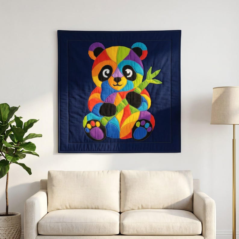 Patrón de edredón de panda, patrón de edredón para colgar en la pared de la habitación infantil en PDF, edredón de apliques fácil para principiantes, aplique termoadhesivo con borde sin rematar imagen 3